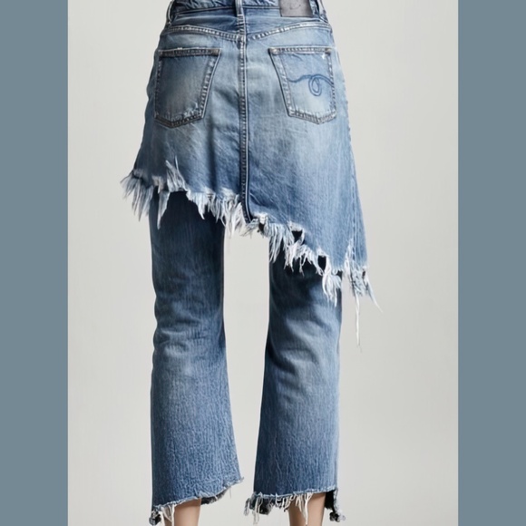 R13 Double Classic Shredded Jasper Skirt Jeans Blue Size 25 - Picture 7 of 12